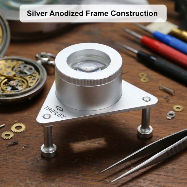 GEM-539 10X Jewelers Tripod Eye Loupe Magnifier Bench/Table Magnifying Glass Triplet Lens Magnification for Gemstone Inspection, Sorting & Grading