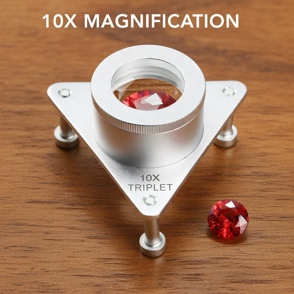 GEM-539 10X Jewelers Tripod Eye Loupe Magnifier Bench/Table Magnifying Glass Triplet Lens Magnification for Gemstone Inspection, Sorting & Grading
