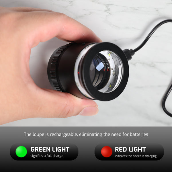 GEM-552 10X Magnification Loupe 5 White and 5 UV LEDs Rechargeable Scale Loop with Metal Body Detachable Glass Reticle for Jeweler, Watch Repair, Coins, Stamps, Gemstones