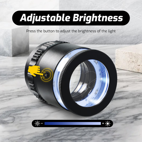 GEM-552 10X Magnification Loupe 5 White and 5 UV LEDs Rechargeable Scale Loop with Metal Body Detachable Glass Reticle for Jeweler, Watch Repair, Coins, Stamps, Gemstones