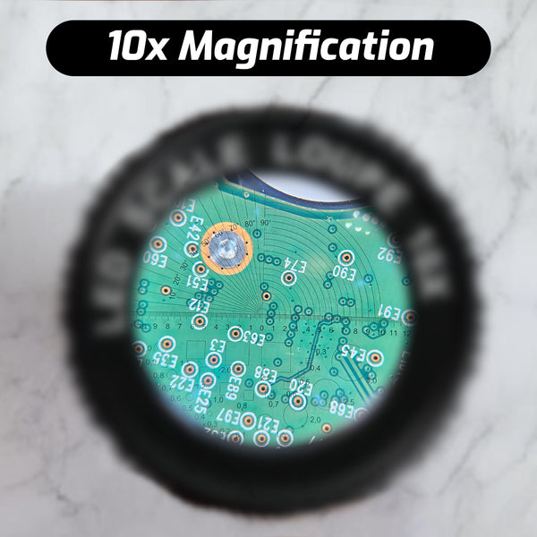 GEM-552 10X Magnification Loupe 5 White and 5 UV LEDs Rechargeable Scale Loop with Metal Body Detachable Glass Reticle for Jeweler, Watch Repair, Coins, Stamps, Gemstones