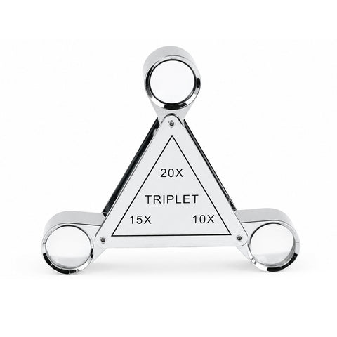 GEM-554 Triplet 10X 15X 20X Jewelry Loupe – 3-in-1 Triangular Swing-Out Magnifier, 18mm Achromatic Lenses, Chrome-Plated Copper Body