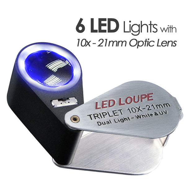 GM11 Mini 10X Jeweler Loupe Magnifier + LED & UV light, 21mm lens