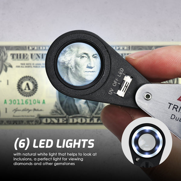 GM21 Mini Jeweler Loupe 20X Magnifier + LED & UV light 21mm lens