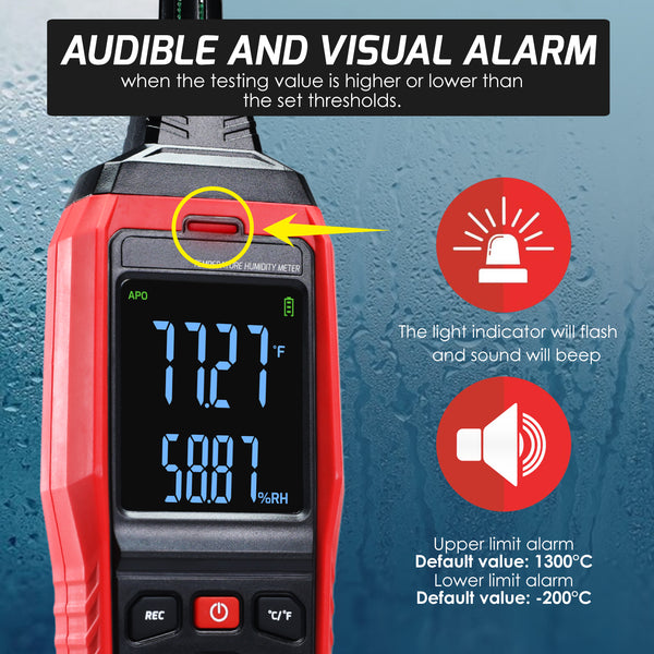 HTM-482 Multi-Function Environmental Meter Thermo-Hygrometer Datalogging Temperature, Humidity and Wet Bulb Dew Point Measurement PC Connection Feature Record and Download