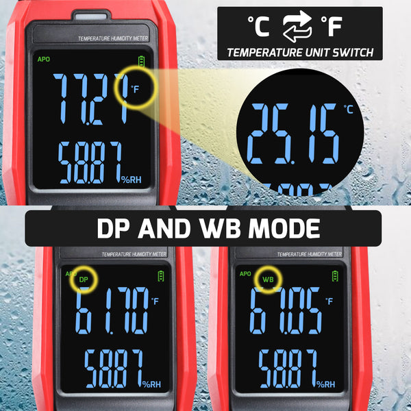 HTM-482 Multi-Function Environmental Meter Thermo-Hygrometer Datalogging Temperature, Humidity and Wet Bulb Dew Point Measurement PC Connection Feature Record and Download