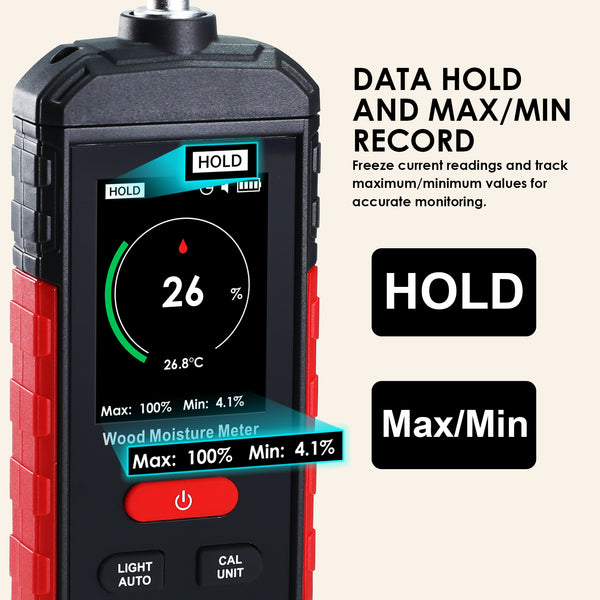 HTM-495 Moisture Meter for Drywall, Wood Moisture Meters for Walls, Firewood Floor Humidity Detector Lumber Humidity Tester Paper Ceramic Ceiling Firewood Cardboard Humidity Building Material
