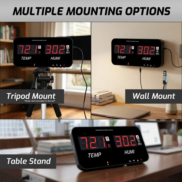 HTM-548 Digital Large Screen Hygrometer Temperature and Humidity Measurement with Adjustable Visual/Audible Alarms with External Sensor Indoor Tester