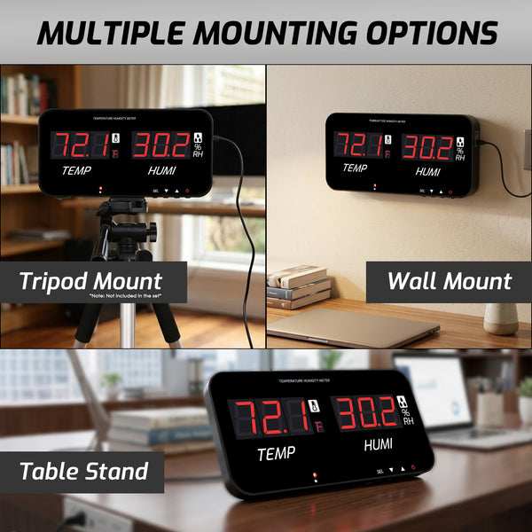 HTM-548 Digital Large Screen Hygrometer Temperature and Humidity Measurement with Adjustable Visual/Audible Alarms Built-in Probe Indoor Tester