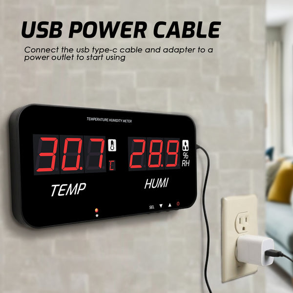 HTM-548 Digital Large Screen Hygrometer Temperature and Humidity Measurement with Adjustable Visual/Audible Alarms Built-in Probe Indoor Tester