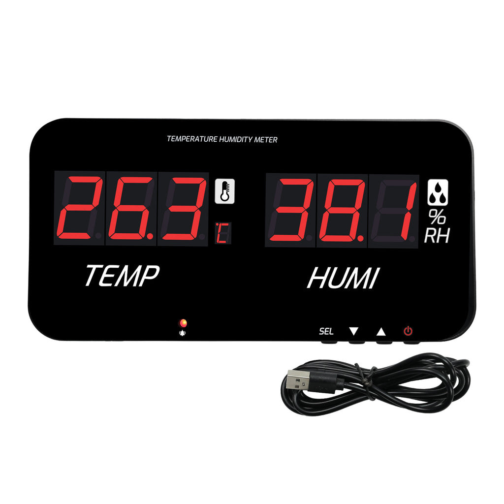 HTM-548 Digital Large Screen Hygrometer Temperature and Humidity Measurement with Adjustable Visual/Audible Alarms Built-in Probe Indoor Tester
