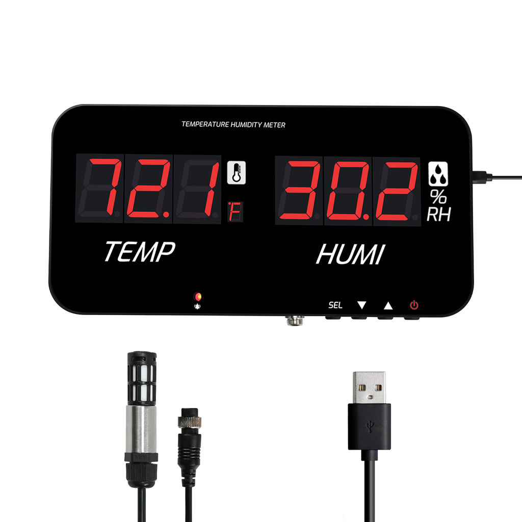 HTM-548 Digital Large Screen Hygrometer Temperature and Humidity Measurement with Adjustable Visual/Audible Alarms with External Sensor Indoor Tester