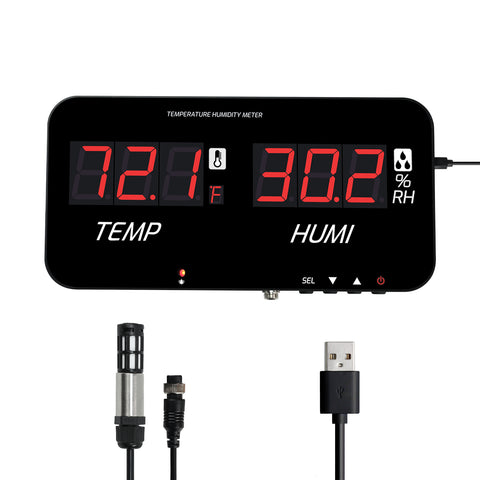 HTM-548 Digital Large Screen Hygrometer Temperature and Humidity Measurement with Adjustable Visual/Audible Alarms with External Sensor Indoor Tester