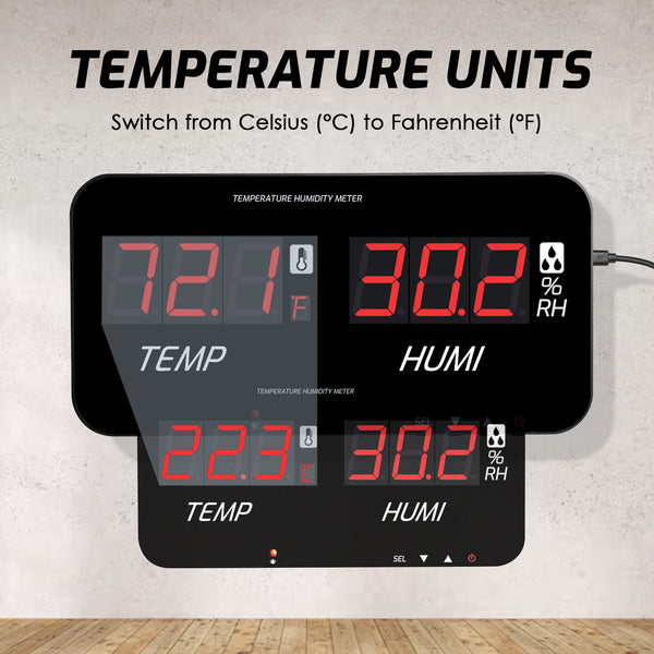 HTM-548 Digital Large Screen Hygrometer Temperature and Humidity Measurement with Adjustable Visual/Audible Alarms Built-in Probe Indoor Tester