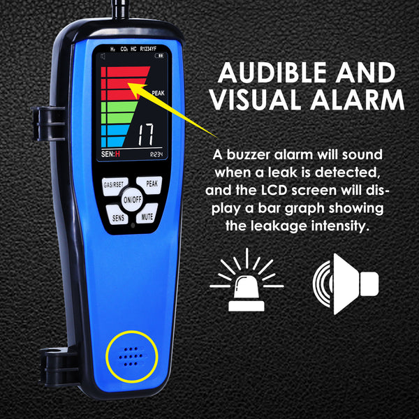 LKD-432 Refrigerant Leak Detector Handheld 17-inch Gooseneck Probe Sensor Heating Diode Leak Tester for Air Conditioning and Refrigeration System with Buzzer, Visual Alarm and LCD Bar Graph