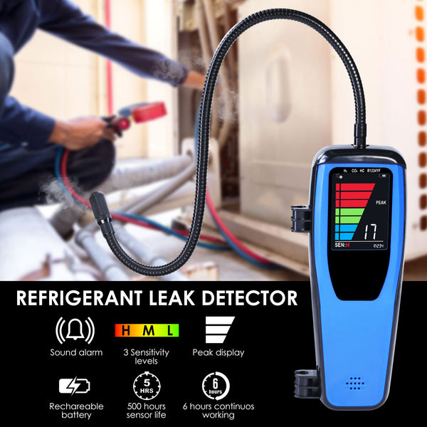 LKD-432 Refrigerant Leak Detector Handheld 17-inch Gooseneck Probe Sensor Heating Diode Leak Tester for Air Conditioning and Refrigeration System with Buzzer, Visual Alarm and LCD Bar Graph