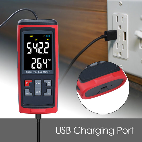 LUX-426 Split Type Digital Light Lux Meter with Temperature Measure Colored LCD Display Illuminance Meter for Luminosity Measuring & Monitoring