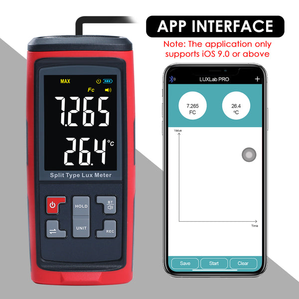 LUX-426 Split Type Digital Light Lux Meter with Temperature Measure Colored LCD Display Illuminance Meter for Luminosity Measuring & Monitoring