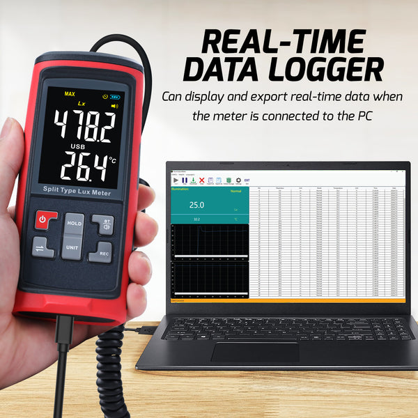 LUX-426 Split Type Digital Light Lux Meter with Temperature Measure Colored LCD Display Illuminance Meter for Luminosity Measuring & Monitoring