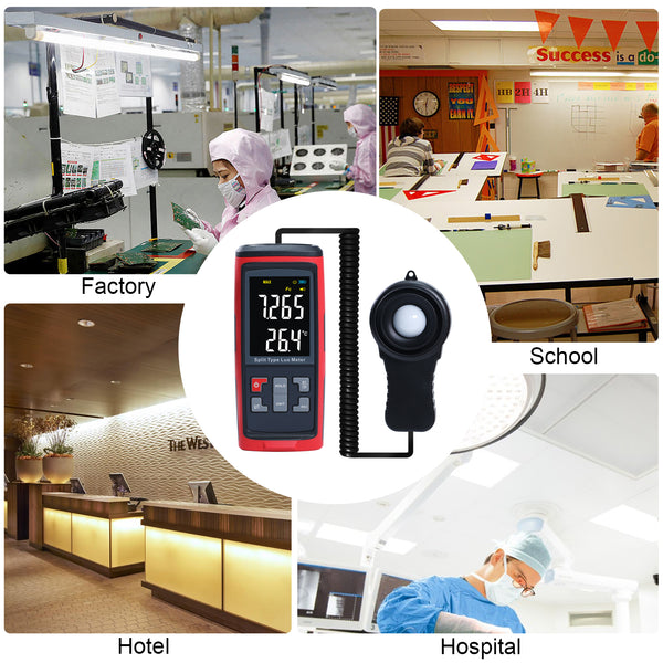 LUX-426 Split Type Digital Light Lux Meter with Temperature Measure Colored LCD Display Illuminance Meter for Luminosity Measuring & Monitoring