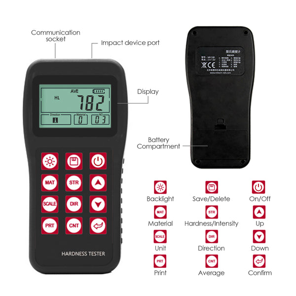 Mitech MH180 Portable Handheld  Leeb Hardness Tester Meter Gauge 170～960 HLD with 100 Group Data Memory LCD EL background light Support Micro printer
