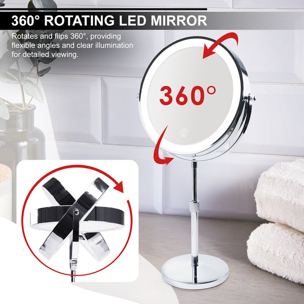 MIR-534 Double Sided 1X/10X LED Light Vanity Mirror 9" Rechargeable Make Up Mirror with Adjustable Brightness and 3-Color Change, 360° Rotatable, Touch Screen Design
