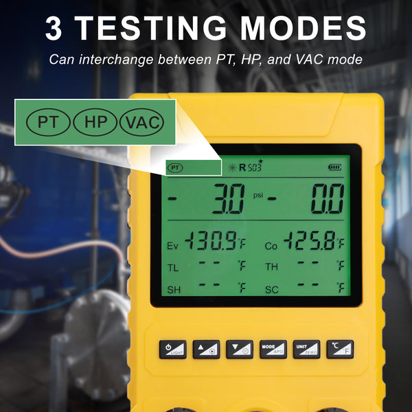 MNG-549 Digital Refrigerant Manifold Gauge Set, 800PSI HVAC Vacuum Pressure Tester with Pressure Holding Leak Test Function, Backlight LCD Display, Supports 88 Refrigerants for R410A R134A R22 R32 R290 R1234YF