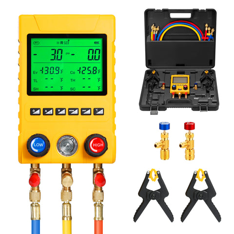MNG-549 Digital Refrigerant Manifold Gauge Set, 800PSI HVAC Vacuum Pressure Tester with Pressure Holding Leak Test Function, Backlight LCD Display, Supports 88 Refrigerants for R410A R134A R22 R32 R290 R1234YF