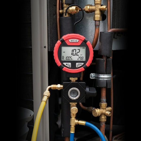 MNG-550H Digital High-Pressure Single Refrigerant Manifold Gauge with Leak Test Function and Control Valve, -14.5-800 psi, 88 Available Refrigerants for HVAC Auto AC Repair Tool