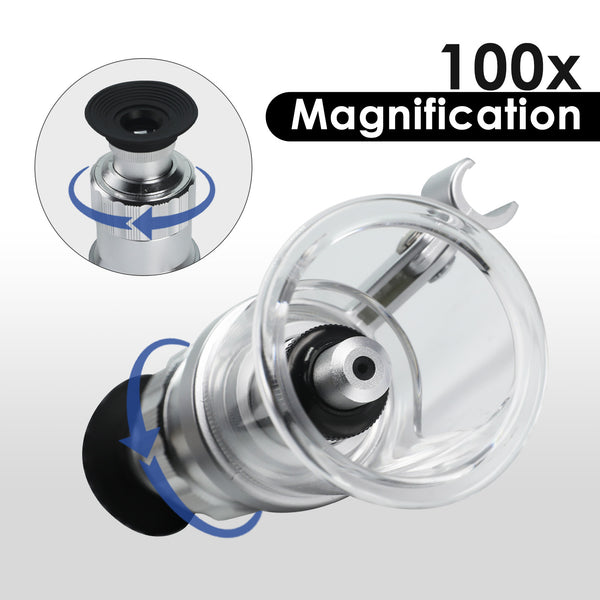 MSC-454 Magnification Microscope 100X LED Lightning Scale Loupe Compact Portable High Magnifying Glass Geology Metallurgy Research