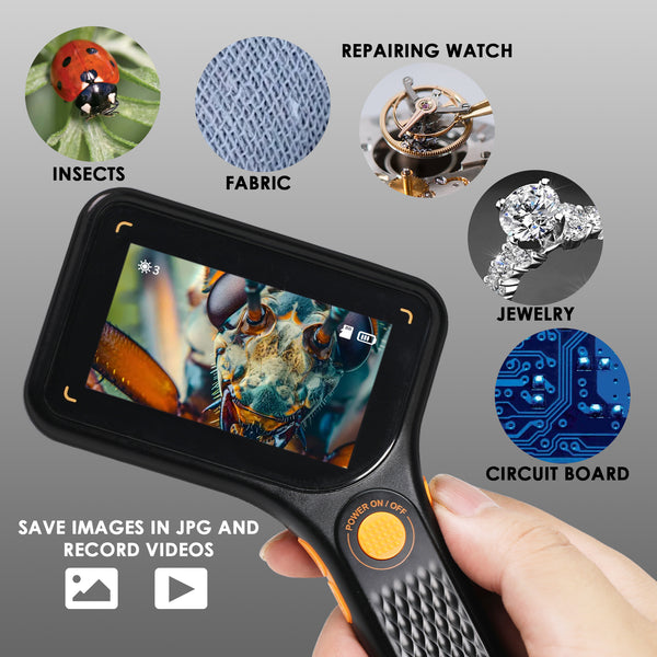 MSC-520 500X Digital Microscope with 3.0" IPS Screen, Autofocus, 64GB TF Card Support, Photo and Video with 8 LED Lights – for Windows/Mac Portable Magnifier for Coin, PCB Circuit Repair, Jewelry Inspection, School Laboratory etc.