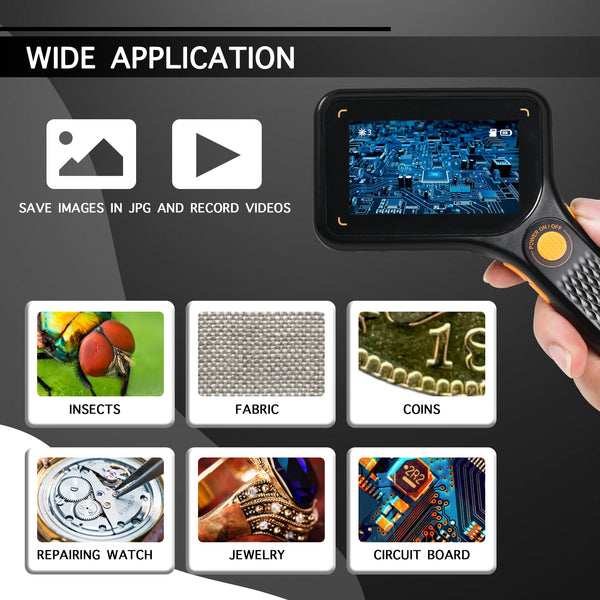 MSC-520 500X Digital Microscope with 3.0" IPS Screen, Autofocus, 64GB TF Card Support, Photo and Video with 8 LED Lights – for Windows/Mac Portable Magnifier for Coin, PCB Circuit Repair, Jewelry Inspection, School Laboratory etc.