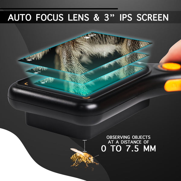 MSC-520 500X Digital Microscope with 3.0" IPS Screen, Autofocus, 64GB TF Card Support, Photo and Video with 8 LED Lights – for Windows/Mac Portable Magnifier for Coin, PCB Circuit Repair, Jewelry Inspection, School Laboratory etc.