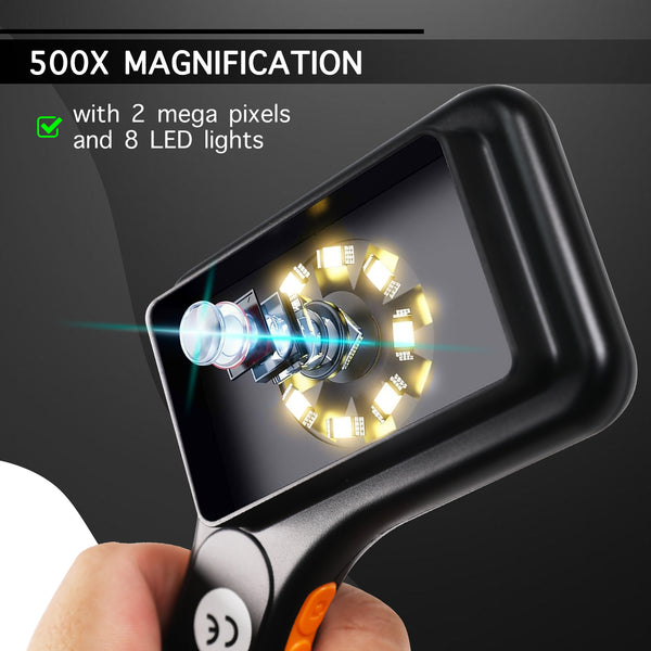 MSC-520 500X Digital Microscope with 3.0" IPS Screen, Autofocus, 64GB TF Card Support, Photo and Video with 8 LED Lights – for Windows/Mac Portable Magnifier for Coin, PCB Circuit Repair, Jewelry Inspection, School Laboratory etc.