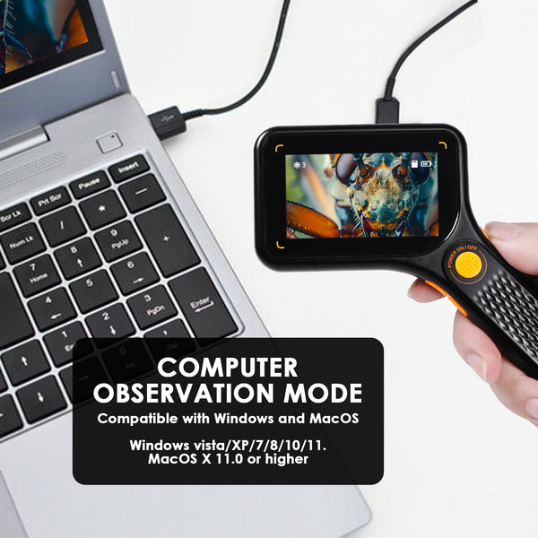 MSC-520 500X Digital Microscope with 3.0" IPS Screen, Autofocus, 64GB TF Card Support, Photo and Video with 8 LED Lights – for Windows/Mac Portable Magnifier for Coin, PCB Circuit Repair, Jewelry Inspection, School Laboratory etc.
