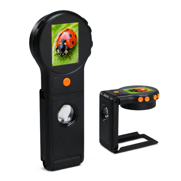 MSC-555 Handheld 500X Digital Microscope, Portable Folding Magnifier with Auto Focus, 8 LED Lights, 2.0 IPS Screen, PC Support Windows & macOS, Rechargeable Battery with 8GB TF Card for PCB Repair, Textile Inspection, Coin Collecting. etc.