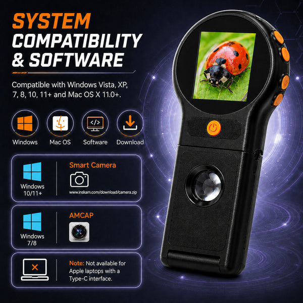 MSC-555 Handheld 500X Digital Microscope, Portable Folding Magnifier with Auto Focus, 8 LED Lights, 2.0 IPS Screen, PC Support Windows & macOS, Rechargeable Battery with 8GB TF Card for PCB Repair, Textile Inspection, Coin Collecting. etc.