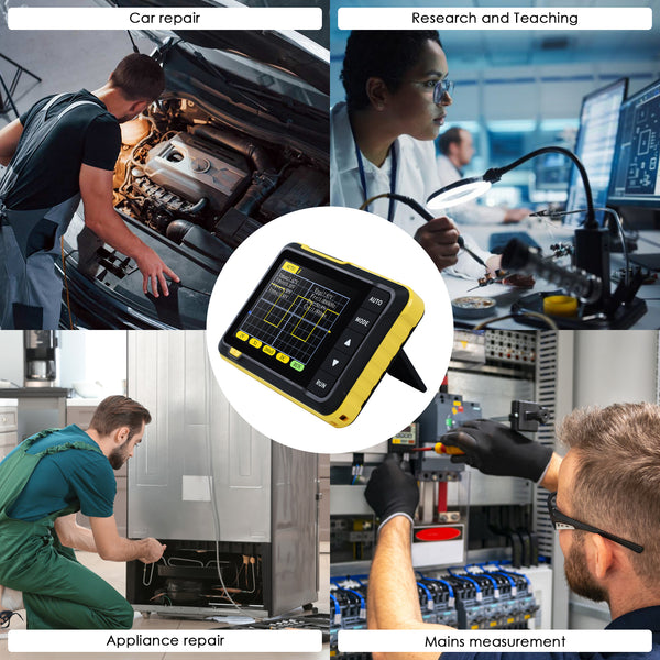 MUL-400 Mini Digital Oscilloscope Portable 200KHz Meter with 2.8" LCD, Auto Trigger, & USB Power  with High Voltage Probe (800V)