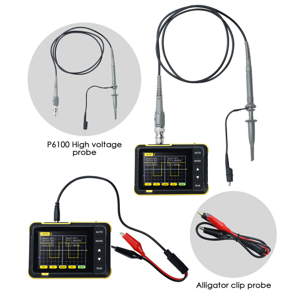 MUL-400 Mini Digital Oscilloscope Portable 200KHz Meter with 2.8" LCD, Auto Trigger, & USB Power  with High Voltage Probe (800V)