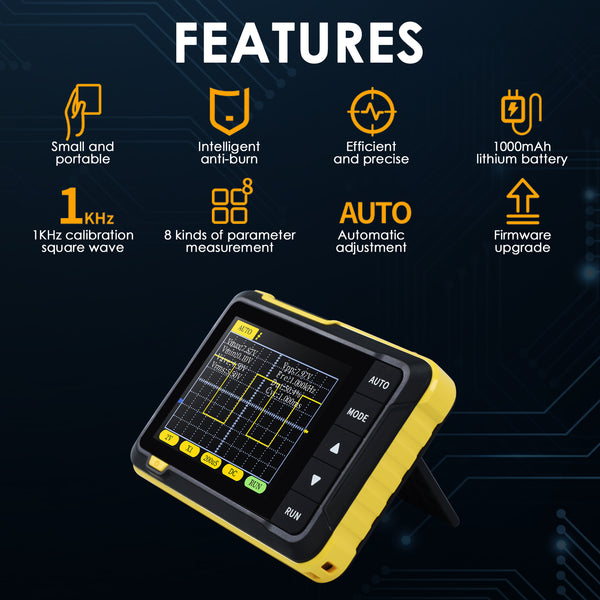 MUL-400 Mini Digital Oscilloscope Portable 200KHz Meter with 2.8" LCD, Auto Trigger, & USB Power  with High Voltage Probe (800V)