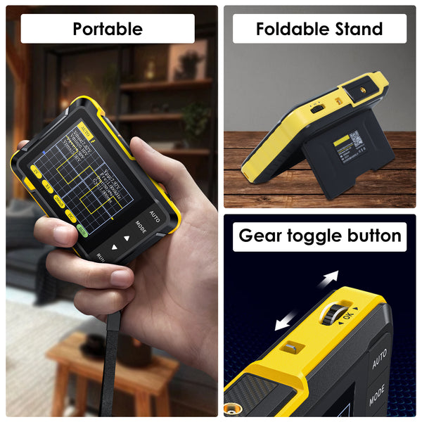 MUL-400 Mini Digital Oscilloscope Portable 200KHz Meter with 2.8" LCD, Auto Trigger, & USB Power  with High Voltage Probe (800V)