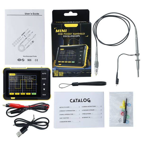 MUL-400 Mini Digital Oscilloscope Portable 200KHz Meter with 2.8" LCD, Auto Trigger, & USB Power  with High Voltage Probe (800V)