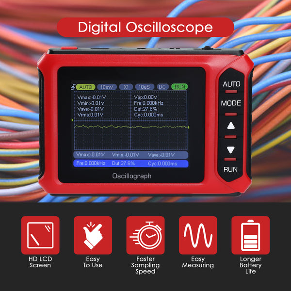 MUL-498 Portable Handheld Digital Oscilloscope Voltage, Frequency, Rise Time, Duty Cycle for Professional and DIY Analysis