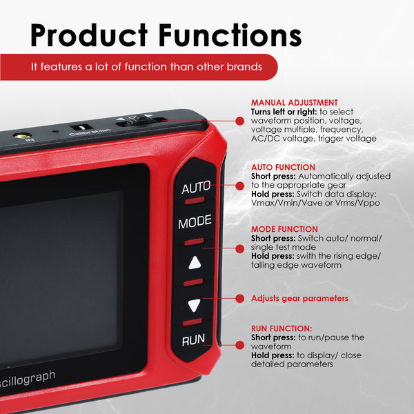 MUL-498 Portable Handheld Digital Oscilloscope Voltage, Frequency, Rise Time, Duty Cycle for Professional and DIY Analysis