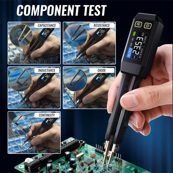 MUL-508 Portable LCR Meter Tweezer: Resistance/Capacitance/Inductance Tester w/ Diode Test, 100Hz/1kHz/10kHz, Color Display - Compact LCR Bridge