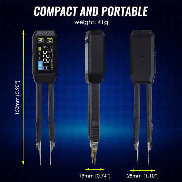 MUL-508 Portable LCR Meter Tweezer: Resistance/Capacitance/Inductance Tester w/ Diode Test, 100Hz/1kHz/10kHz, Color Display - Compact LCR Bridge