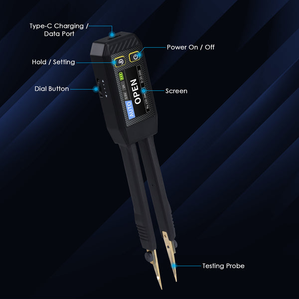 MUL-508 Portable LCR Meter Tweezer: Resistance/Capacitance/Inductance Tester w/ Diode Test, 100Hz/1kHz/10kHz, Color Display - Compact LCR Bridge