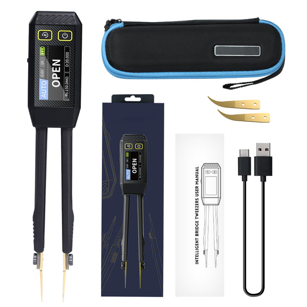 MUL-508 Portable LCR Meter Tweezer: Resistance/Capacitance/Inductance Tester w/ Diode Test, 100Hz/1kHz/10kHz, Color Display - Compact LCR Bridge