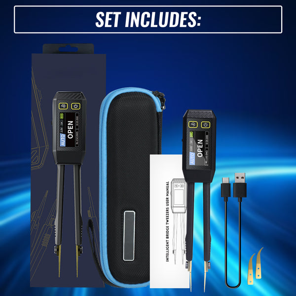 MUL-508 Portable LCR Meter Tweezer: Resistance/Capacitance/Inductance Tester w/ Diode Test, 100Hz/1kHz/10kHz, Color Display - Compact LCR Bridge