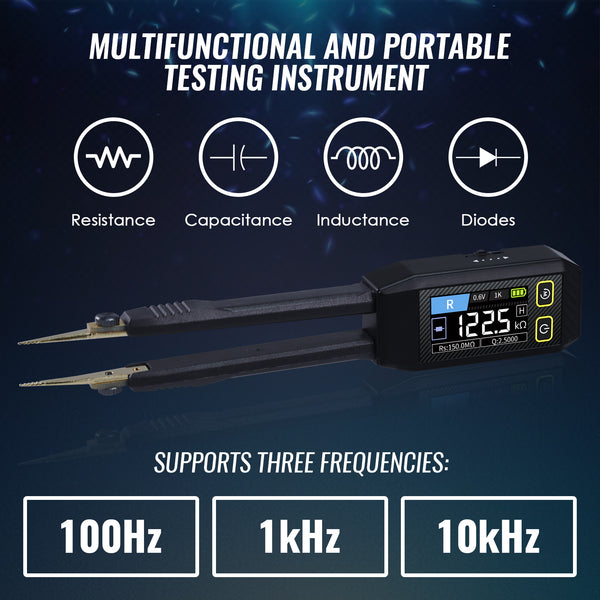 MUL-508 Portable LCR Meter Tweezer: Resistance/Capacitance/Inductance Tester w/ Diode Test, 100Hz/1kHz/10kHz, Color Display - Compact LCR Bridge